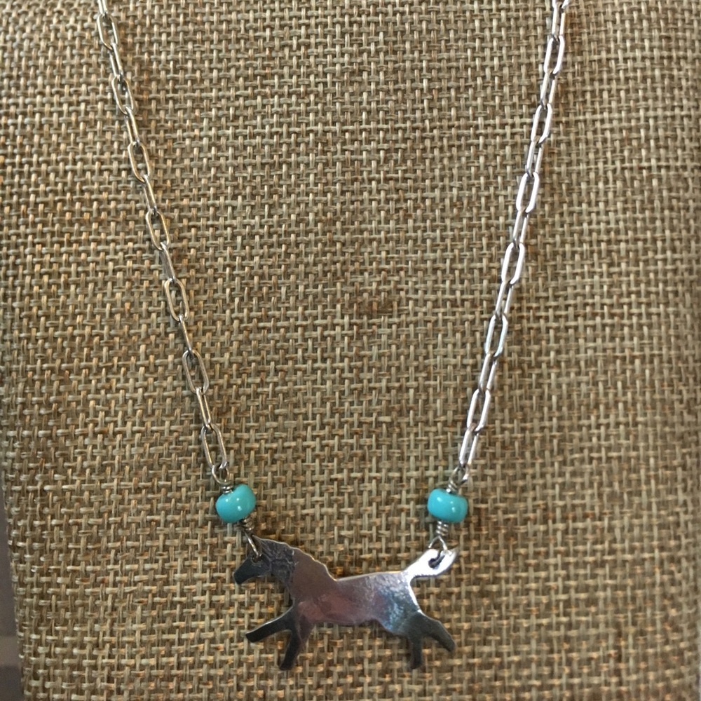 Elegant Silver Necklace with Horse Pendant and Turquoise Accents
